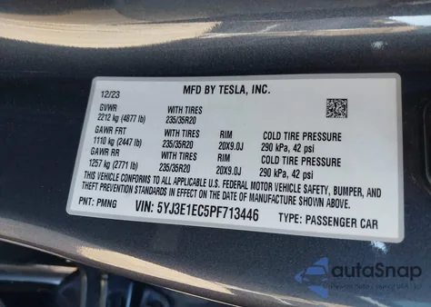 2023 Tesla Model 3 Performance Dual Motor All-Wheel Drive from USA, damaged, VIN 5YJ3E1EC5PF713446